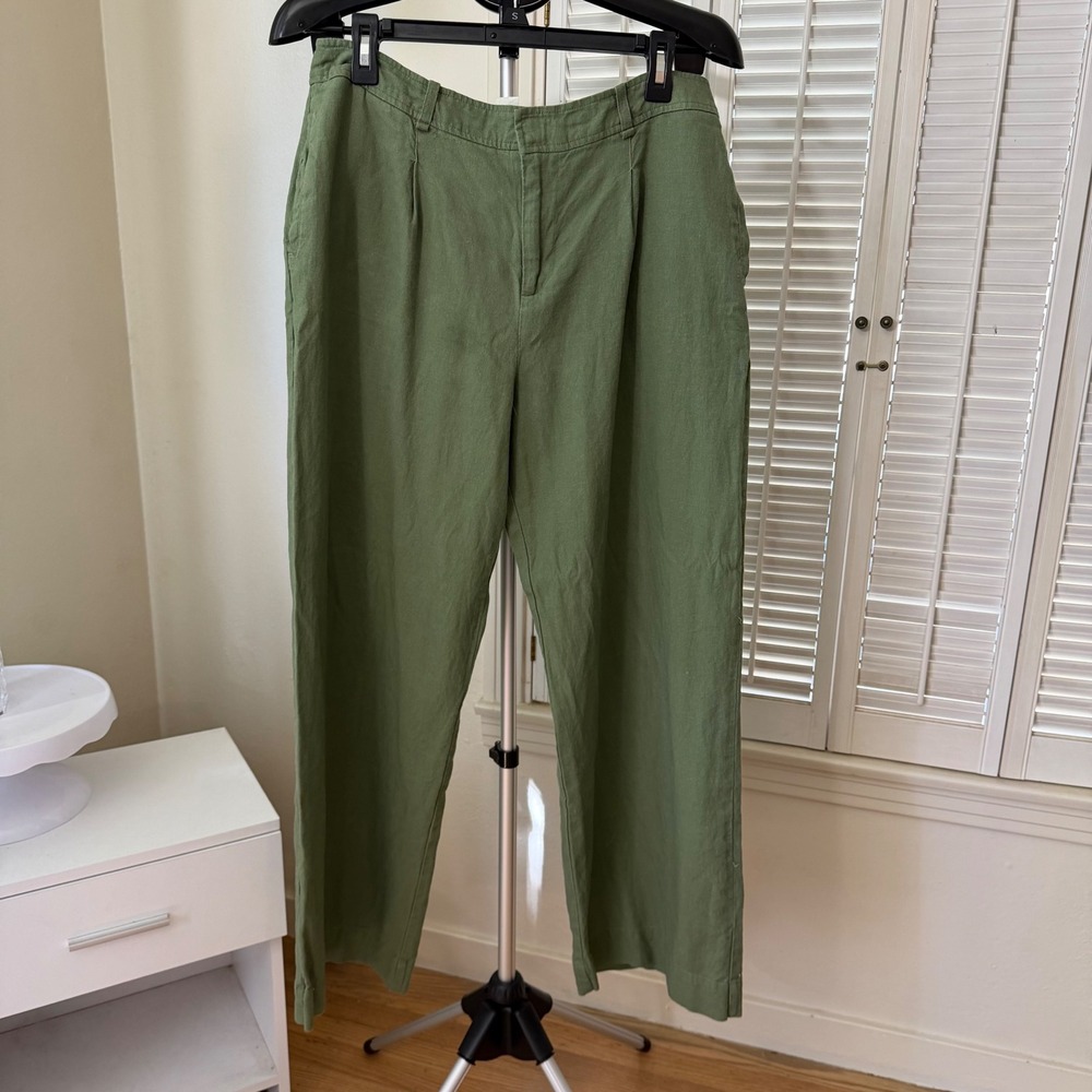 Rae Mode Olive Green‎ Linen Blend Wide Leg Pleated Trousers Pants XL